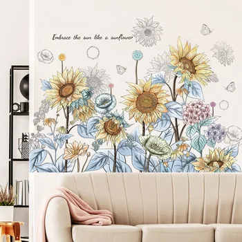 Multicolor Slunečnice Samolepky na Zeď pro Obývací pokoj Ložnice Jídelna Zeď Dekor Vinylové Desce Rostlina Zeď Obtisky Domova