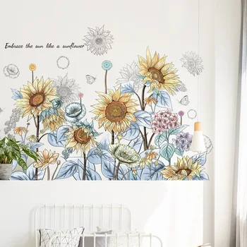 Multicolor Slunečnice Samolepky na Zeď pro Obývací pokoj Ložnice Jídelna Zeď Dekor Vinylové Desce Rostlina Zeď Obtisky Domova