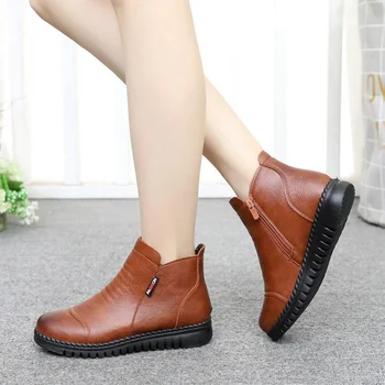 Vintage boty máma ležérní zimní outdoorové boty dámské originální kožené boty 2020 módní kotníkové boty pro ženy sametové boty