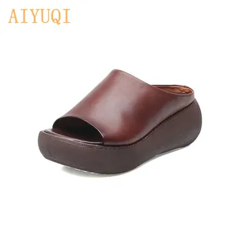 AIYUQI Platformy přezůvky ženy 2020 nové ženy sandály z pravé kůže příležitostné venkovní retro sandály ženy