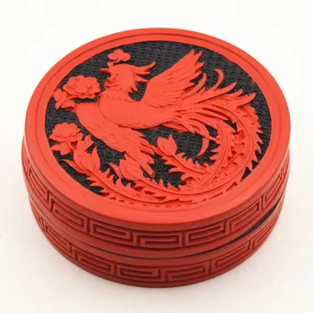 Vynikající Čínský Květ Červená Rumělka Lak Phoenix Slibný Šperky Box