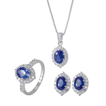 ANZIW Sterling Silver Ovál Cut Lab Vytvořil Vintage Classic Sapphire Přívěsek Náhrdelník pro Ženy, Šperky, Dárky