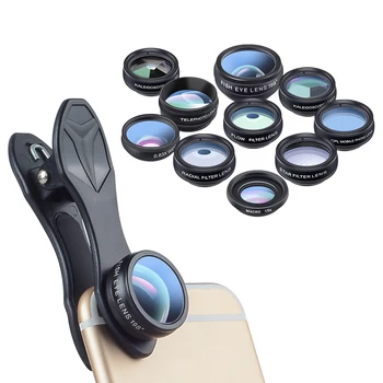 APEXEL 10pcs/lot 10 v 1 Telefon objektiv rybí oko Širokoúhlý makro Objektiv CPL Filtr Kaleidoskop+2X dalekohled Objektiv pro smartphone
