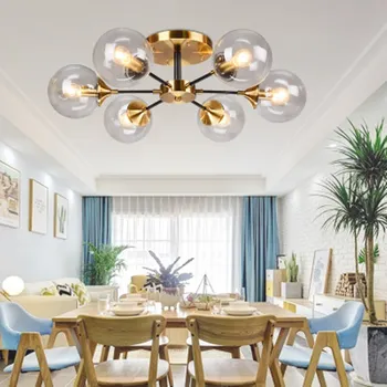 Nordic loft světlo luxusní obývací pokoj skleněné stropní svítidlo moderní tvůrčí gold metal magic bean molekulární led stropní svítidlo
