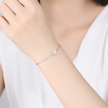 Autentické 925 Sterling Silver Náramek Stříbrný Motýl Náramky řetězy CZ Crystal Ženy Šperky Náramky 2018