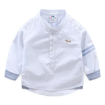 2020 Jaro Podzim 2 3 4 6 8 10 Let Hezký Jednobarevné Bavlna Mandarin Límec Dlouhý Rukáv Bílé Košile Pro Dítě, Děti, Kluci