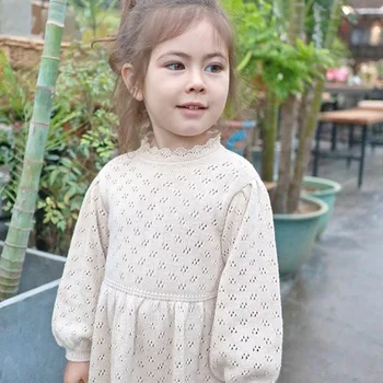 ON Zdravím, Užijte si Batole Dívka v Zimě Pletené Šaty Krásné Vintage Styl Dítě Plný Rukáv Pletení Šaty Dítě Módní Oblečení