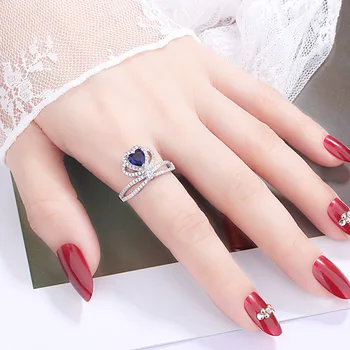 Bali Jelry Luxusní Ženy Prsteny, 925 Stříbrné Šperky Příslušenství tvaru Srdce Safír Drahokam Zirkon Svatební Zásnubní Prsten Kouzlo