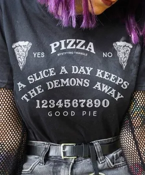 VIP HJN Ženy Pizza Ouija Board T-Shirt Bokovky Letní Roztomilé Vtipné Tričko Grunge Goth Oblečení Halloween Čarodějnice Tričko