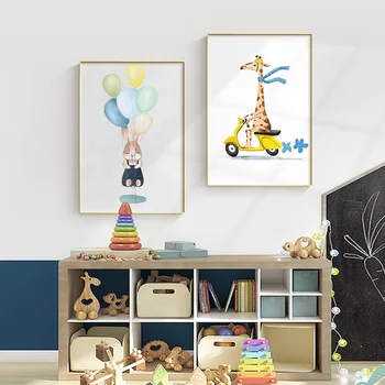 Dítě Plakát Žirafa Zajíček Zvíře Kreslené Ilustrace Školky Tisk Plátno Umění, Malířství Nordic Dítě Dětský Pokoj Dekorace Obrázek