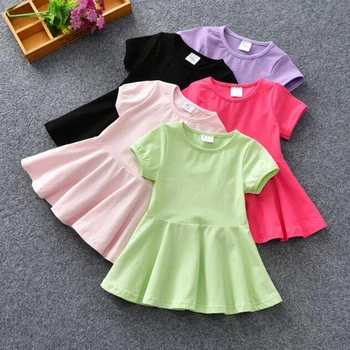 2019 Nové dětské oblečení, letní dětské dívky šaty dětské s krátkým rukávem bavlněné dětské šaty
