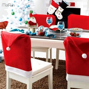 4PC Non-tkané Tkaniny Židle Kryt Vánoční Festival Jídelní Red Hat s kulovým Dekorativní Nový Rok Zpět Židle Kryt pro Kuchyň