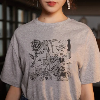 Vintage Legrační Móda Print T-shirt Spoof Série Topy Osobnosti Módní Harajuku Letní Šedá O-krk Estetiky Ženy Oblečení