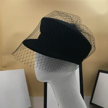 Zimní čepice pro ženy vlněné čepice módní gázy byt-trumfl jezdecké čepice clony klobouky pro ženy