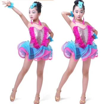 Holky, Jazz dancewear kostým Děti Moderní latinské Zdobený taneční Sál Taneční Párty Šaty Dítě Taneční tutu šaty oblečení Pro Dívky