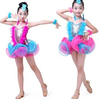 Holky, Jazz dancewear kostým Děti Moderní latinské Zdobený taneční Sál Taneční Párty Šaty Dítě Taneční tutu šaty oblečení Pro Dívky