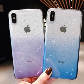 Pro iPhone X XR XS 11 Pro Max 8 7 6 6s Plus Sparkle Glitter Rainbow Gradient Barva Transparentní Měkké Silikonové TPU Zadní Kryt Případě