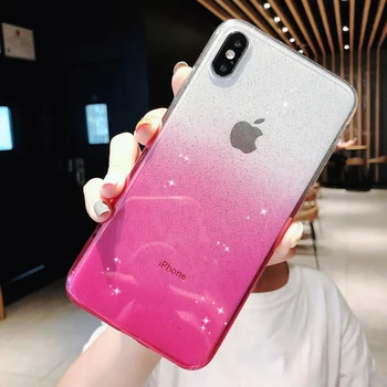 Pro iPhone X XR XS 11 Pro Max 8 7 6 6s Plus Sparkle Glitter Rainbow Gradient Barva Transparentní Měkké Silikonové TPU Zadní Kryt Případě