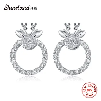 Shineland Čisté 925 Sterling Silver Ženy Elegantní Vánoční Sobí Stud Náušnice Módní Zvířecí boucle d ' oreille Vánoční Dárek