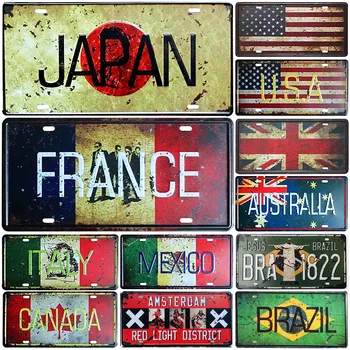 Japonsko, Usa, Mexiko, Itálie, Francie Vlajka Amsterdamu Kovové Plechové Znamení, Licence Auto Spz Bar, Hospoda, Kavárna, Domácí Výzdoba Garáže Malování