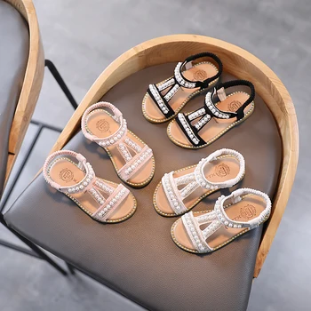 ULKNN nová holka Navlékání korálků sandály dětské otevřenou špičkou princezna boty dětské non-slip Děti Stříbra velkoobchodní 2021 léto velikost 21-30