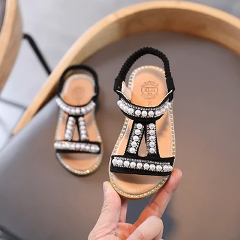 ULKNN nová holka Navlékání korálků sandály dětské otevřenou špičkou princezna boty dětské non-slip Děti Stříbra velkoobchodní 2021 léto velikost 21-30