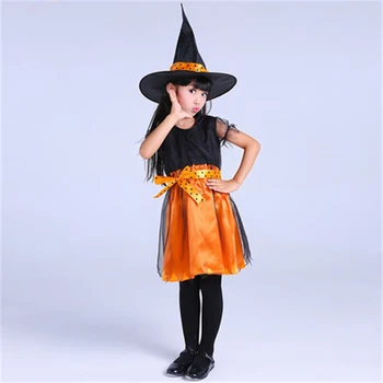 Halloween Kostýmy Dívka Black Fly Kostým Čarodějnice Šaty a Klobouk Cap Party Cosplay Oblečení pro Děti, Holka, Děti