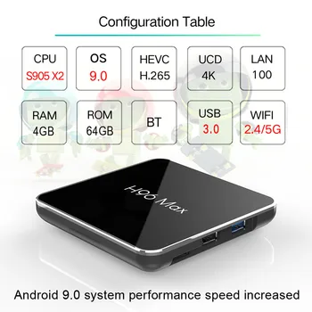 H96 Max x2 Smart TV BOX Android 9.0 Amlogic S905X2 LPDDR4 Quad Core 4 GB 32 GB 64 GB 2.4 G&5GHz Wifi 4K 2G 16G Set top box