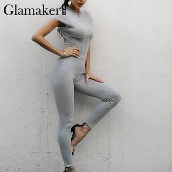 Glamaker Korzet-styl pasu s krátkým rukávem s hlubokým výstřihem kombinéza Ženy módní vysoké pasu slim sportovní 2021 dupačky jaro léto