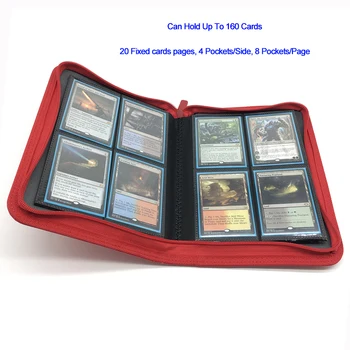 4 Kapsy Trading Card Album Folder - 160 Boční Zatížení Pocket Binder pro TCG Magic Pokemon, Yugioh karty pojiva kolektor - červená