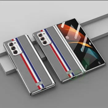 Pro Samsung Galaxy Z Fold 2 Telefon Pouzdro Luxusní Kožený Sklo Kryt Samsung Z Fold 2 W21 Módní Anti Podzim Plný Ochranný Funda