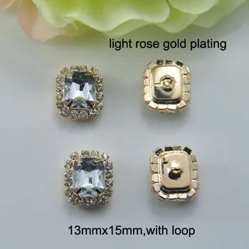 (J0145) 13mmx15mm crystal tlačítko ,s smyčky ,stříbrné nebo světle růžové zlacení nebo zlacení