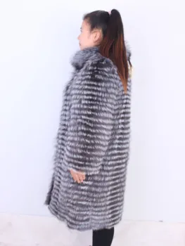 Linhaoshengyue real Silver fox kožešiny kabát délka 100CM se stojáčkem