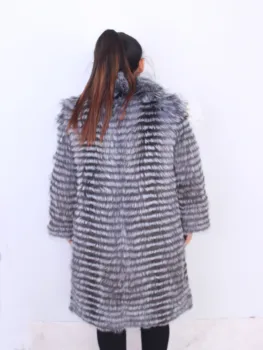 Linhaoshengyue real Silver fox kožešiny kabát délka 100CM se stojáčkem