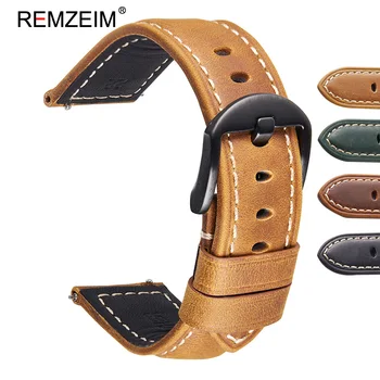 REMZEIM Crazy Horse Pravé Kůže Watchband Pro Hodinky SAMSUNG Galaxy 42 46mm GEAR S3 Active2 Klasické rychloupínací popruhy