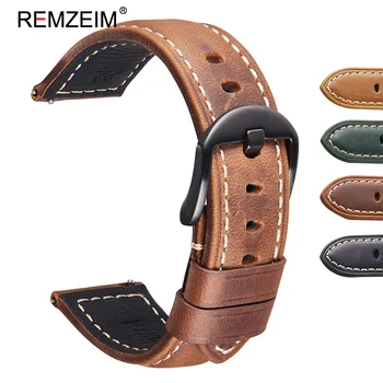 REMZEIM Crazy Horse Pravé Kůže Watchband Pro Hodinky SAMSUNG Galaxy 42 46mm GEAR S3 Active2 Klasické rychloupínací popruhy