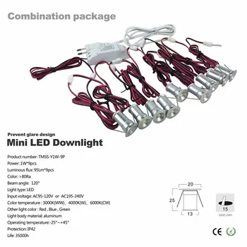 1W Zapuštěné LED Reflektor Dekorace Osvětlení AC85-277V Stmívání Řidiče 15 mm Výřez 120D Předvést Downlight 9pcs/set