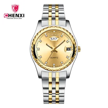 CHENXI Ženy Luxusní Quartz Hodinky Dámy Zlaté Nerezové Oceli Watchband Vysoce Kvalitní Ležérní Hodinky Vodotěsné Dárek pro Ženu