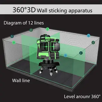 3x360 stupňů Laser Full Rozložení Infračervené Úroveň samonivelační Dálkové Ovládání, 3D Horizontální, Vertikální Kříž-Line Leveler Nástroj Paprsek