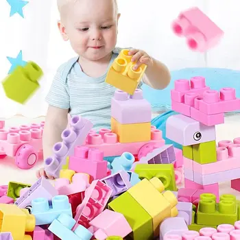 V krabici Dětské Hračky 3D Měkké Plastové Stavební Bloky Kompatibilní Dotek Ruky, Kousátka Bloky DIY Gumové Bloku Hračka dárek pro Dívky