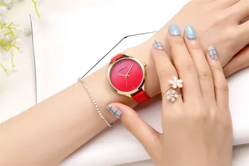 ženy hodinky Značky CRRJU Módní quartz-hodinky Ženy, hodiny relojes mujer šaty dámské hodinky Podnikání červená kůže Náramkové hodinky