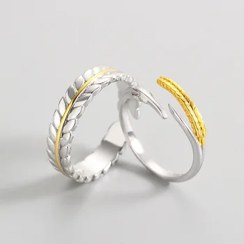OBEAR 925 Sterling Silver Pšenice Uši Nastavitelný Prsteny Pro Muže, Ženy, Pár Zásnubní Šperky