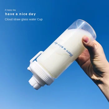 Cloud vzor transparentní vody Cup s Brčkem Přenosné Uzavřené nepropustné pro Dívku, jízda na Kole, Cestování Přenosné pití, Láhve na Vodu