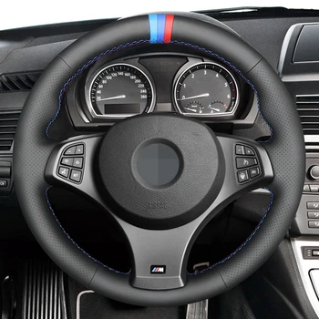 Černé Měkké Pravé Kůže DIY Ručně šité Volant Kryt pro BMW X3 (M Sport) E83 2005-2010
