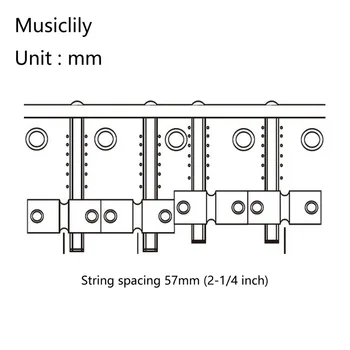 Musiclily Pro 57mm Mosaz Bass Bridge Saddle Set pro 4 String Precision, Jazz Bass (4 Kusy)