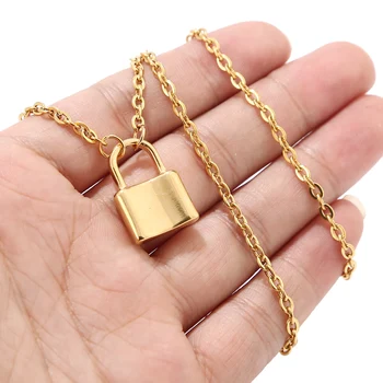 5kusů Jednoduché Zlaté/Stříbrné Barvy Lock Přívěsek Prohlášení Náhrdelník Dlouhý Řetěz Náhrdelník pro Ženy Šperky Náhrdelník Dárky