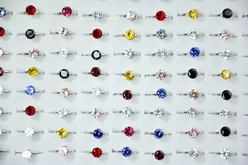 150Pcs Módní 1.0 Karát AAA Zirkon Zásnubní Prsteny Spousta Pro Ženy, Dívky, Svatební Prsten, Rakouský Crystal Šperky Velkoobchod LR4060