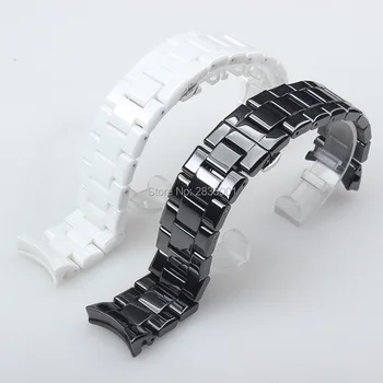 Nové luxusní Keramické Watchband Bílé Černé Zakřivené Konce Náramek s Push-tlačítko Skryté za AR1424 AR1440 Hodinky 18mm 22mm