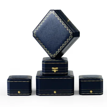 FANXI Luxusní Královská Modrá Koženka Papír Velký Náhrdelník Box Osmiúhelníkový Tvar Bílá Kůže Uvnitř šperkovnice S Tlačítkem