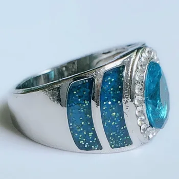 Luxusní 925 sterling silver oválný kroužek 1ct 5A zirkony modrý Kámen cz Zásnubní Snubní prsten Plata naplněné Prsten pro ženy, muže, Šperky